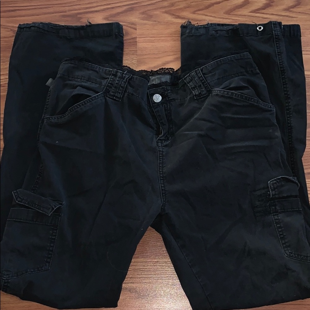 Black jeans with lace on the waist